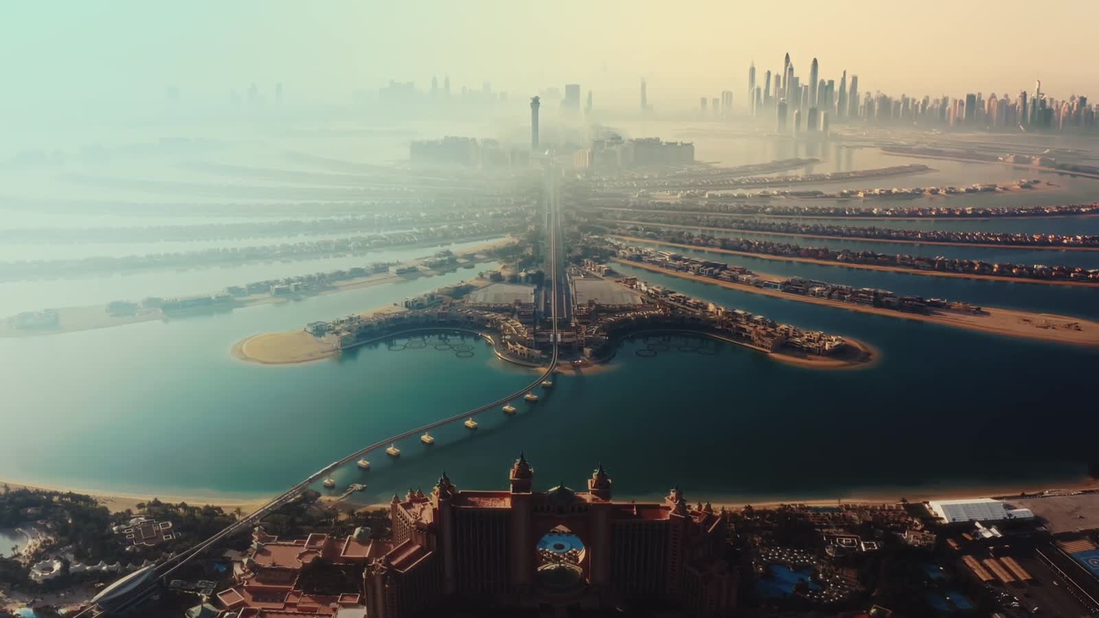 Palm Jumeirah and the Dubai skyline from the air